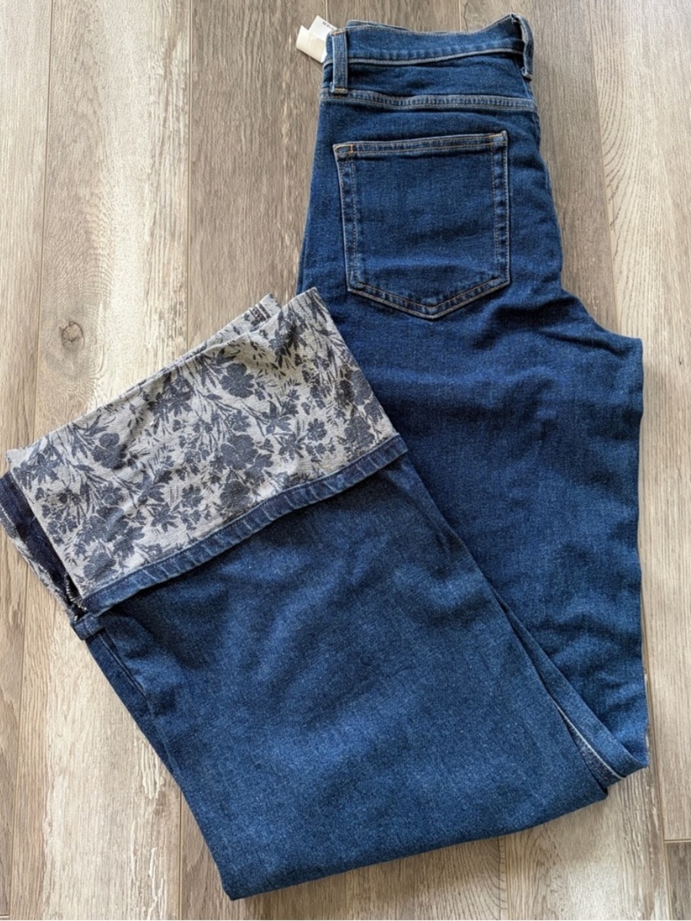 GAP Straight Leg Classic Dark Blue Jeans with Floral Cuff 27 Tall